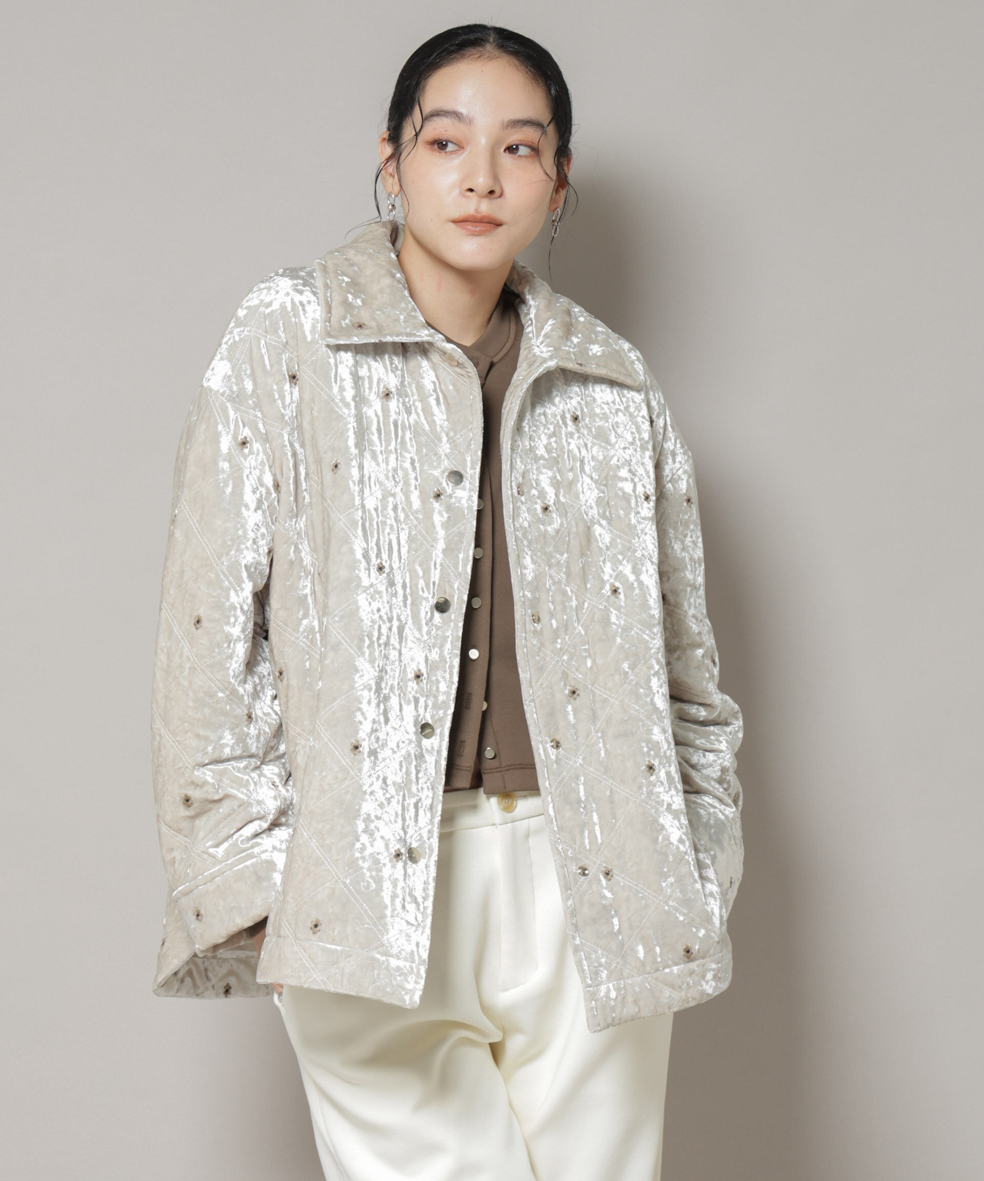 nano･universe「ベロアキルト刺繍ブルゾン」|ブルゾン・スタジャン|