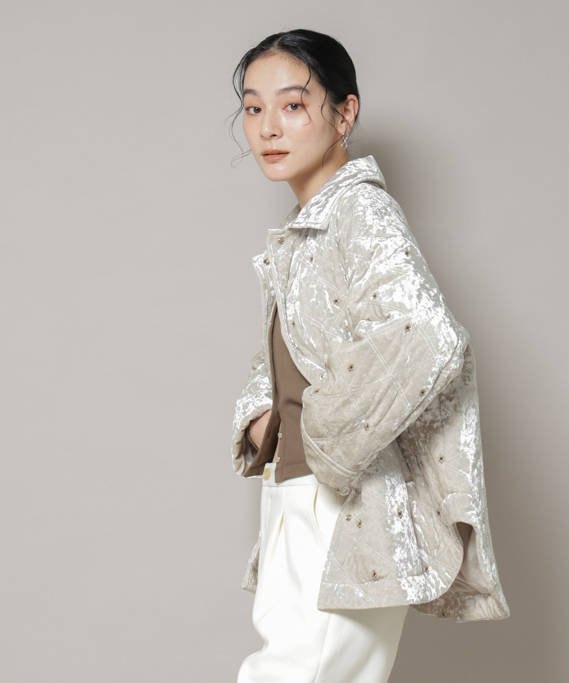 nano･universe「ベロアキルト刺繍ブルゾン」|ブルゾン・スタジャン|