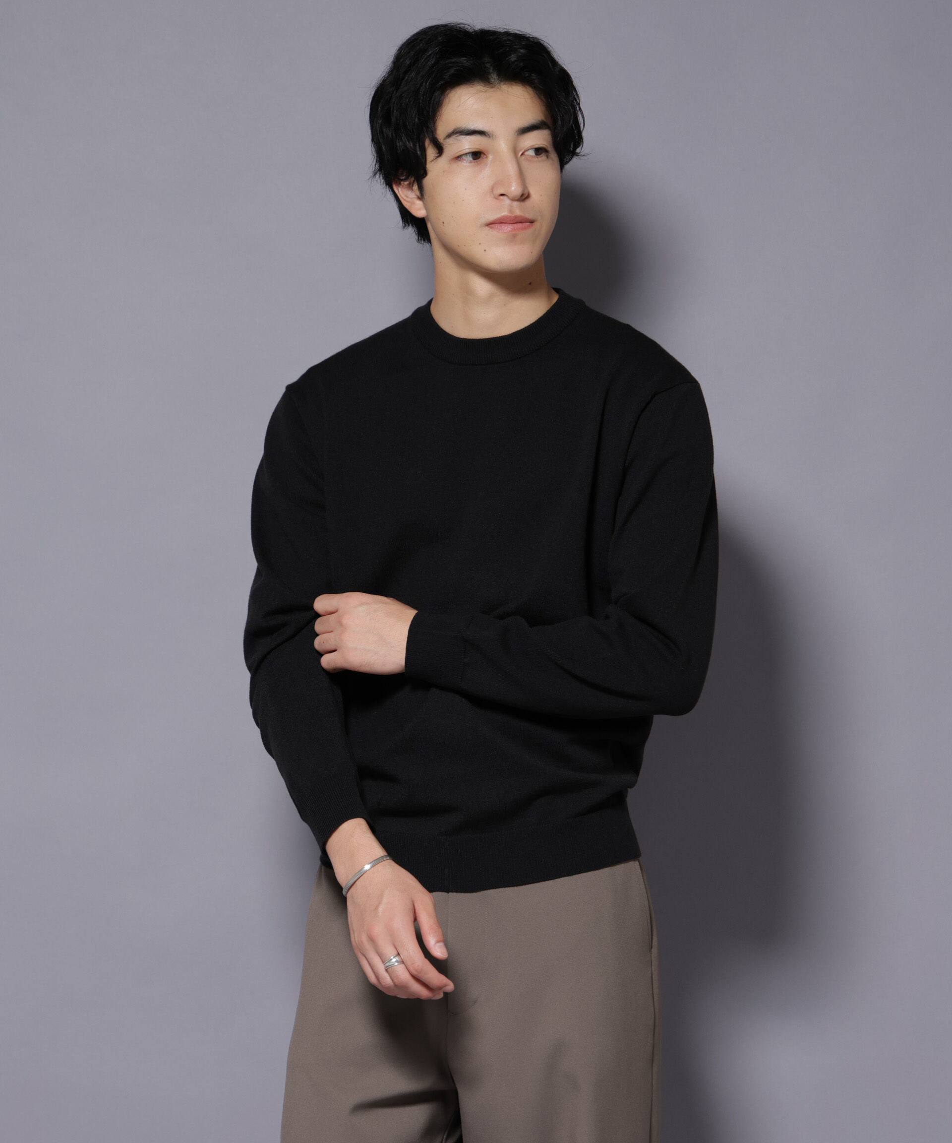 nano･universe「ダブルフェイスストレッチモックネックニット」|ニット・セーター|