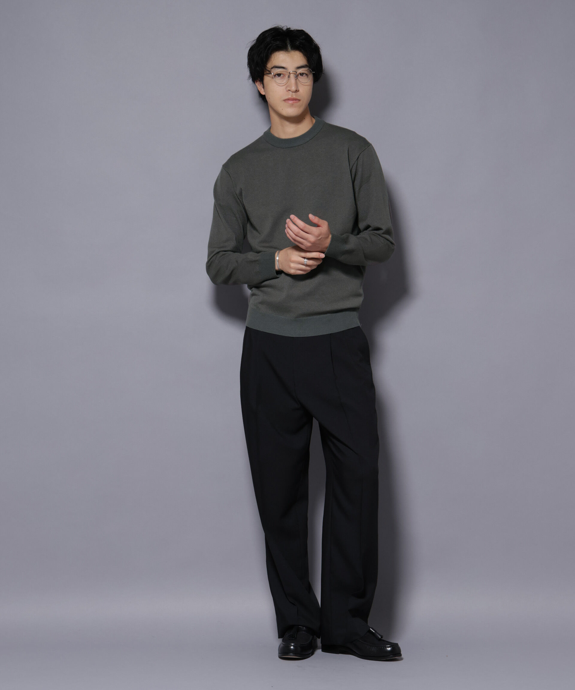 nano･universe「ダブルフェイスストレッチモックネックニット」|ニット・セーター|