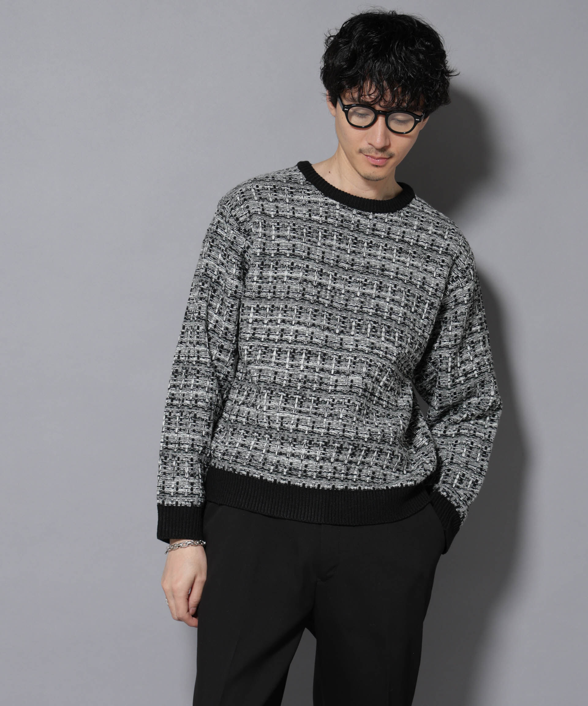 nano･universe「ツイードジャガードニット」|ニット・セーター|