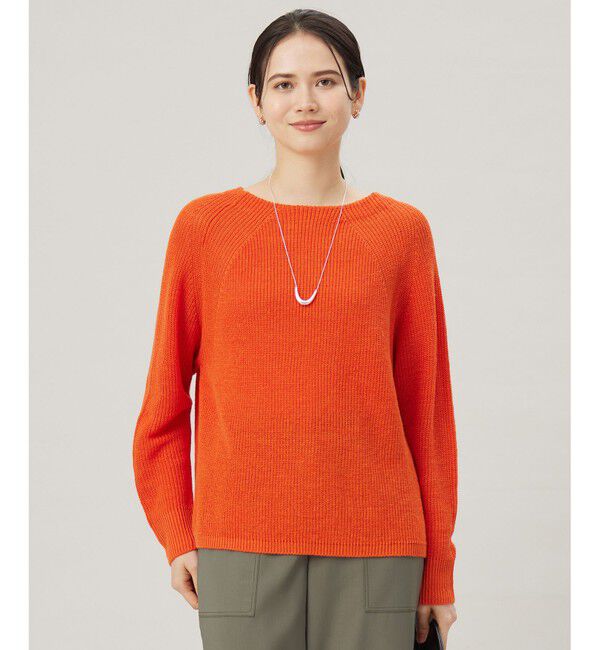 自由区「【WEB限定カラーあり・洗える】リネンミドルゲージボートネック ニット」|ニット・セーター|[新色]オレンジ