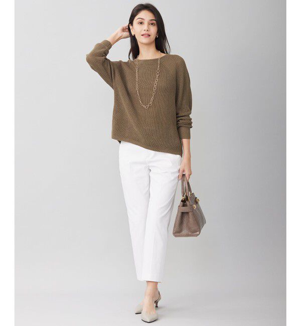 自由区「【WEB限定カラーあり・洗える】リネンミドルゲージボートネック ニット」|ニット・セーター|