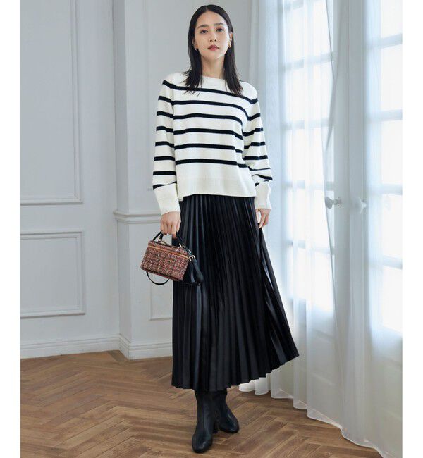 自由区「【ウエストゴム・洗える】ブライトサテンプリーツ スカート」|スカート|