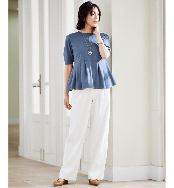 自由区「【接触冷感・UVカット・吸水速乾・抗菌防臭・洗える】ハイツイストポンチペプラム カットソー」|Tシャツ・カットソー|