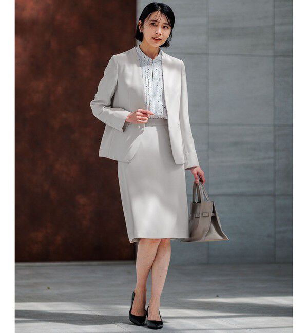 23区「【セットアップ対応/洗える】ドライツイル ノーカラー ジャケット」|ノーカラージャケット|