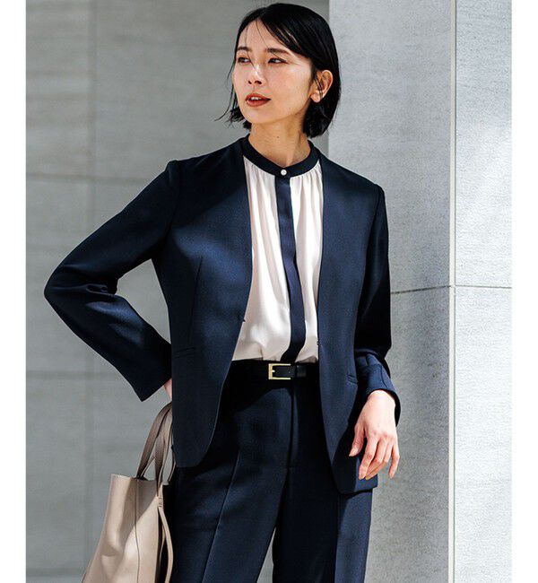 23区「【セットアップ対応/洗える】ドライツイル ノーカラー ジャケット」|ノーカラージャケット|ネイビー系