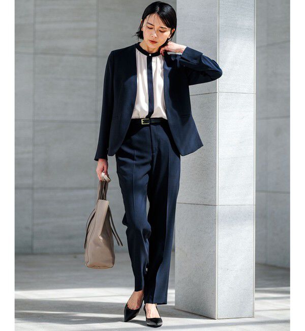 23区「【セットアップ対応/洗える】ドライツイル ノーカラー ジャケット」|ノーカラージャケット|