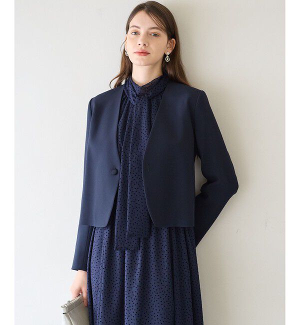 23区「【APPLAUDIR】クリアジョーゼット 3WAYコンパクトジャケット」|ノーカラージャケット|ネイビー系