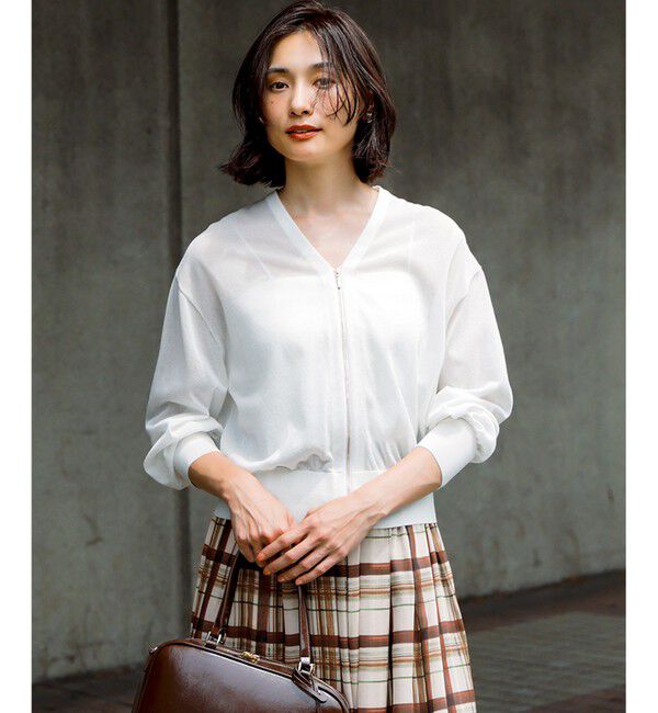 23区「【洗える】ライトシアーニット ブルゾン」|ブルゾン・スタジャン|ホワイト系