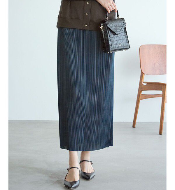 23区「【SLOW/一部店舗限定】トリコットプリーツ Iライン スカート」|スカート|ダルブルー系