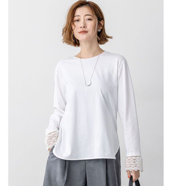 23区「【洗える】ナチュラルコットンベア レースレイヤード カットソー」|Tシャツ・カットソー|ホワイト系