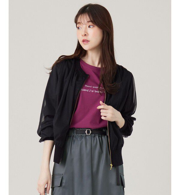 ANY SIS「【洗える】チュールレイヤードニット ブルゾン」|ブルゾン・スタジャン|ブラック