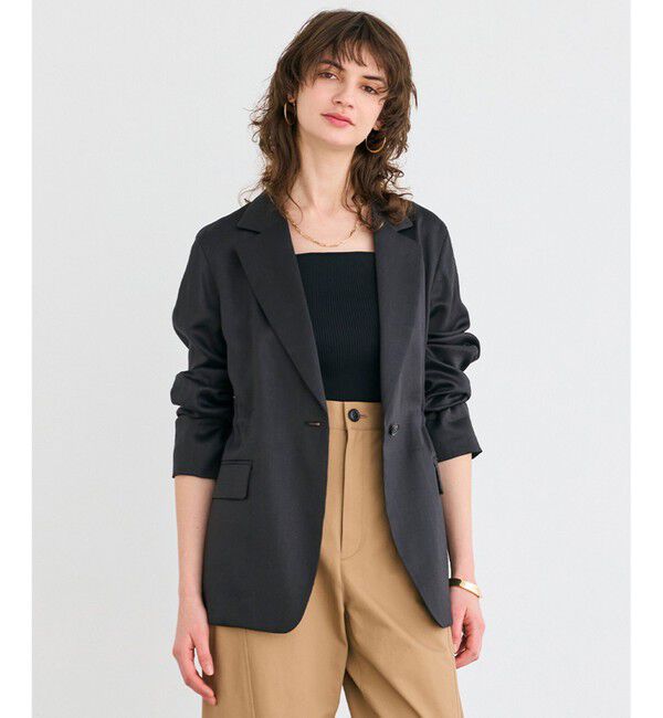 BEIGE,「【洗える】BERGAMOT / ウォッシャブルリネンバックドロストジャケット」|テーラードジャケット|Black