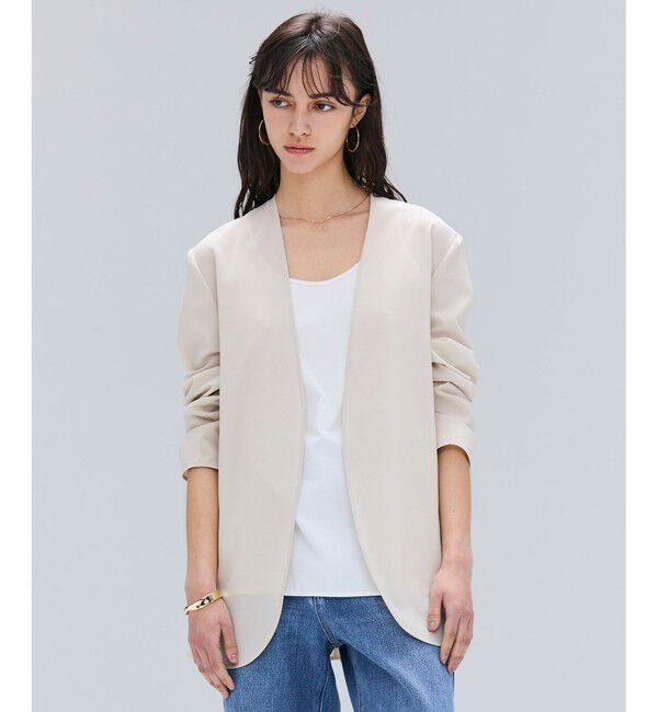 BEIGE,「【洗える/接触冷感/速乾/UVケア対応・Precious 8月号掲載】BATEAU / ボタンレスノーカラジャケット」|ノーカラージャケット|Beige