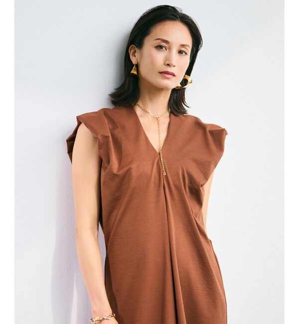 BEIGE,「【洗える】SCALA / コットンリネンボリュームスリーブワンピース」|ワンピース|