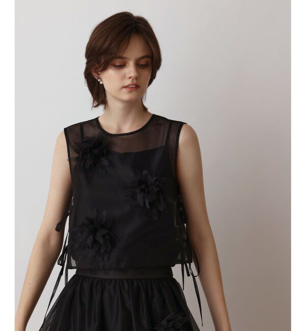 GRACE CONTINENTAL「メッシュフラワートップ」|その他|ブラック