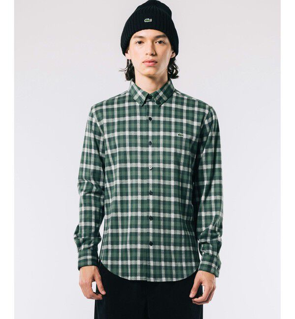 LACOSTE「チェックジャージシャツ」|シャツ・ブラウス|ダークグリーン