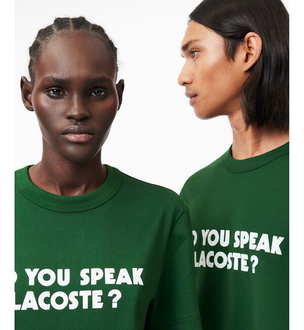 LACOSTE「オーガニックコットン メッセージプリントバインダーネック半袖Tシャツ」|Tシャツ・カットソー|