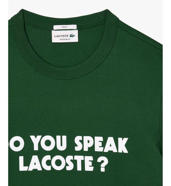 LACOSTE「オーガニックコットン メッセージプリントバインダーネック半袖Tシャツ」|Tシャツ・カットソー|