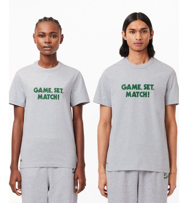 LACOSTE「オーガニックコットン メッセージプリントバインダーネック半袖Tシャツ」|Tシャツ・カットソー|グレー