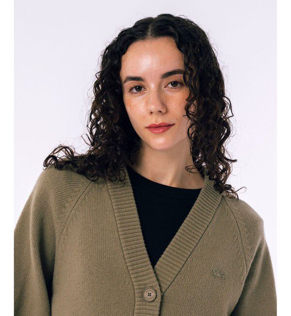 LACOSTE「編地切り替えニット クロップド丈 ショートカーディガン」|カーディガン|
