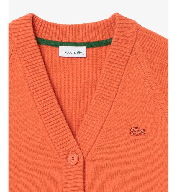 LACOSTE「編地切り替えニット クロップド丈 ショートカーディガン」|カーディガン|