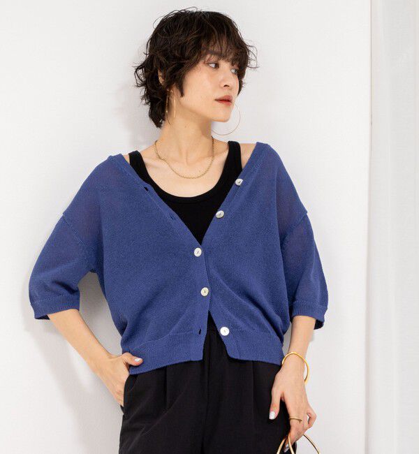 NOLLEY'S「《アンサンブル対応》《手洗い可能》ペーパーヤーン5分袖カーディガン」|カーディガン|