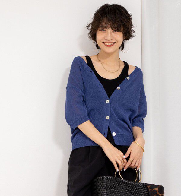 NOLLEY'S「《アンサンブル対応》《手洗い可能》ペーパーヤーン5分袖カーディガン」|カーディガン|