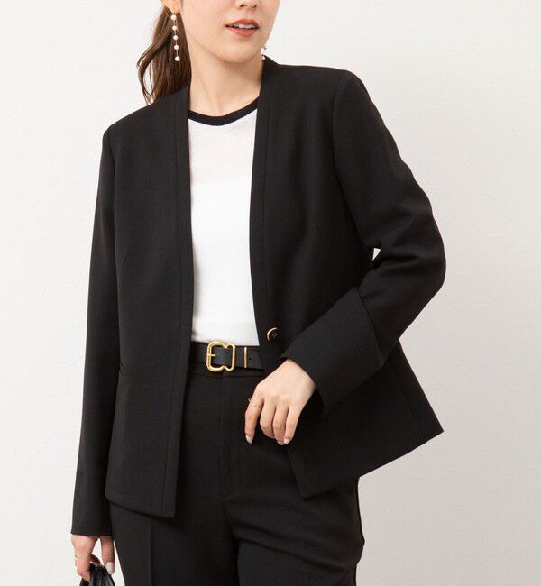 NOLLEY'S sophi「《セットアップ対応》ウォッシャブルツイルノーカラージャケット」|ノーカラージャケット|ブラック