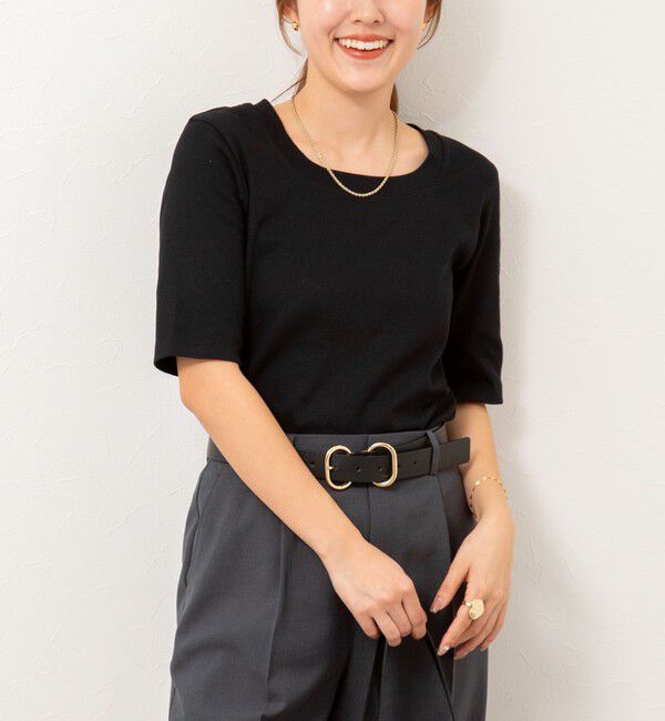 NOLLEY'S「◇【WEB限定】コンパクトベアテレコスクエア5分袖プルオーバーカットソー」|Tシャツ・カットソー|ブラック