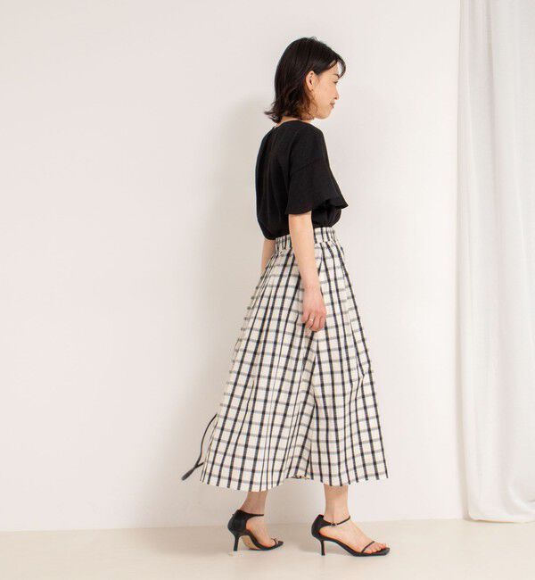NOLLEY'S「ウォッシャブルチェックタフタロングスカート」|フレア|