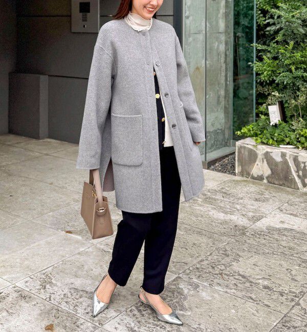 NOLLEY'S「バイカラーリバーコート」|ノーカラーコート|