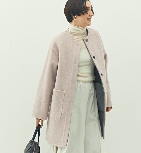 NOLLEY'S「バイカラーリバーコート」|ノーカラーコート|