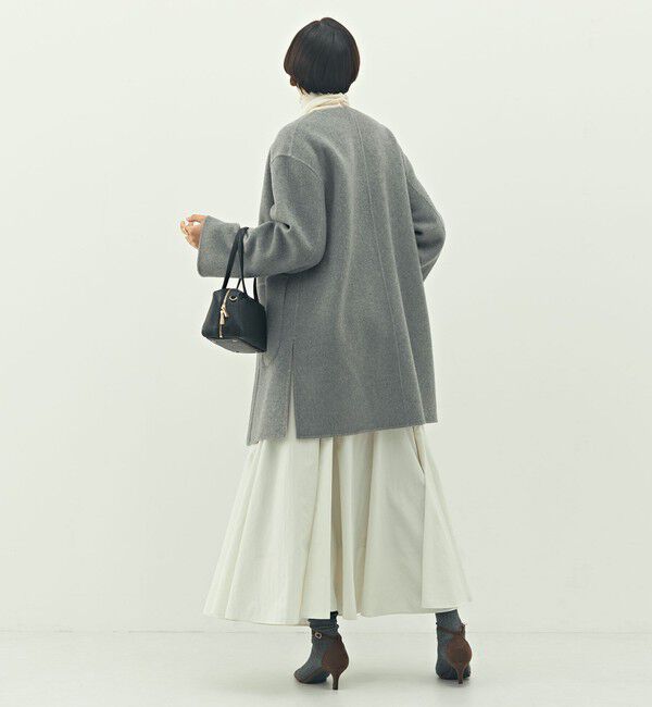 NOLLEY'S「バイカラーリバーコート」|ノーカラーコート|