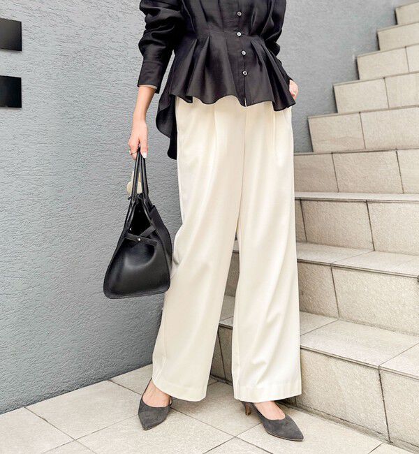 NOLLEY'S「ウォッシャブル裏起毛イージーワイドパンツ」|その他|オフホワイト