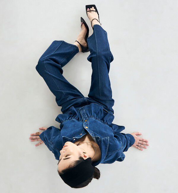 Rie Miller「【RM denim】裾フリルショート丈Gジャン」|ブルゾン・スタジャン|