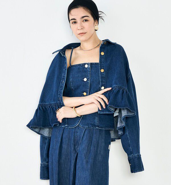 Rie Miller「【RM denim】裾フリルショート丈Gジャン」|ブルゾン・スタジャン|