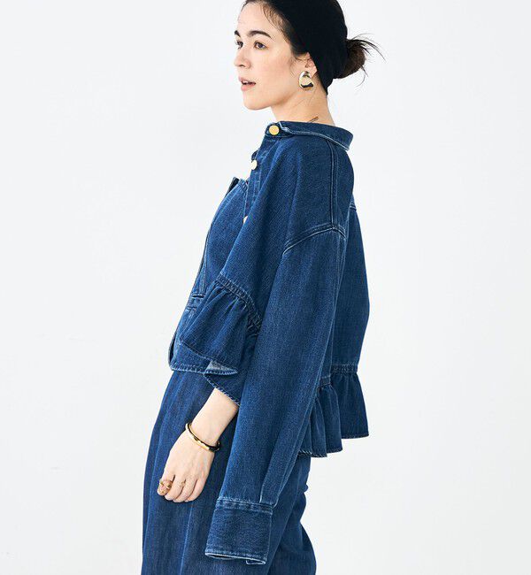Rie Miller「【RM denim】裾フリルショート丈Gジャン」|ブルゾン・スタジャン|
