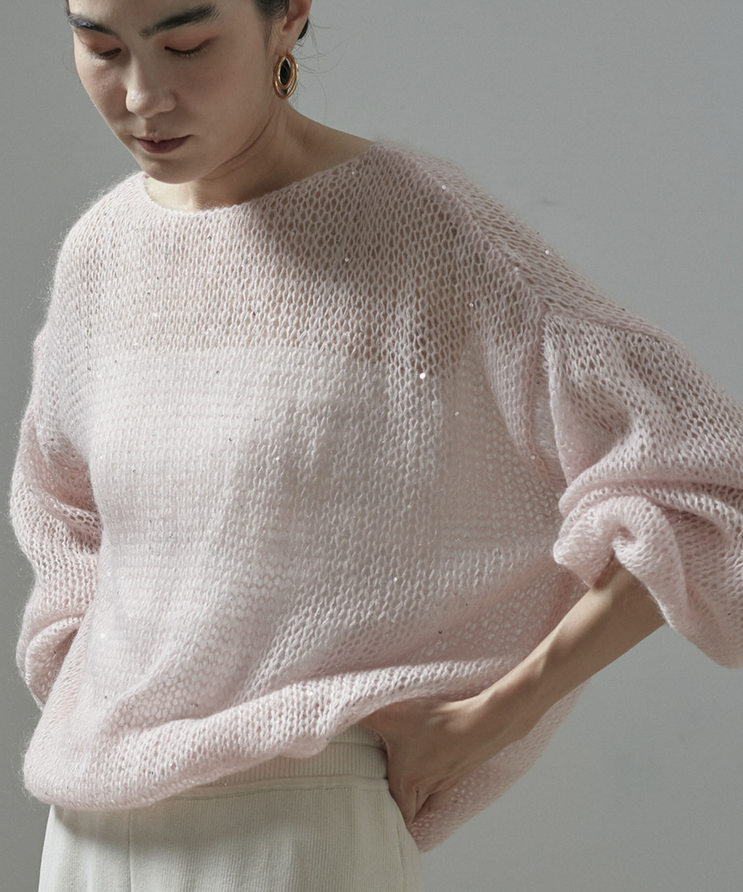 SALON adam et rope'「シアーモヘアスパンコールプルオーバー」|ニット・セーター|ピンク(63)