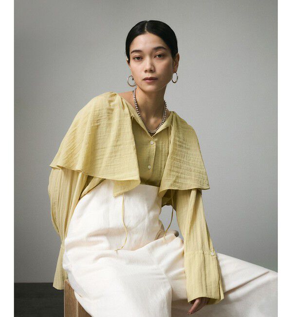 SALON adam et rope'「フロントリボンフリルカラーブラウス」|シャツ・ブラウス|イエロー(80)