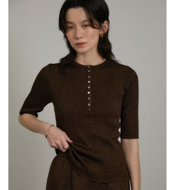 SALON adam et rope'「ブライトリブハーフスリーブプルオーバー/ラメニット［セットアップ対応］」|ニット・セーター|