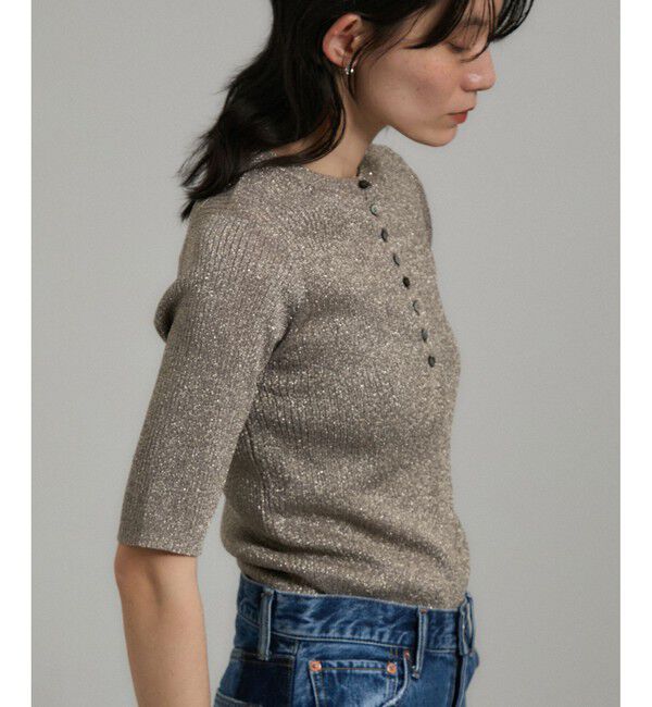 SALON adam et rope'「ブライトリブハーフスリーブプルオーバー/ラメニット［セットアップ対応］」|ニット・セーター|シルバー系(94)