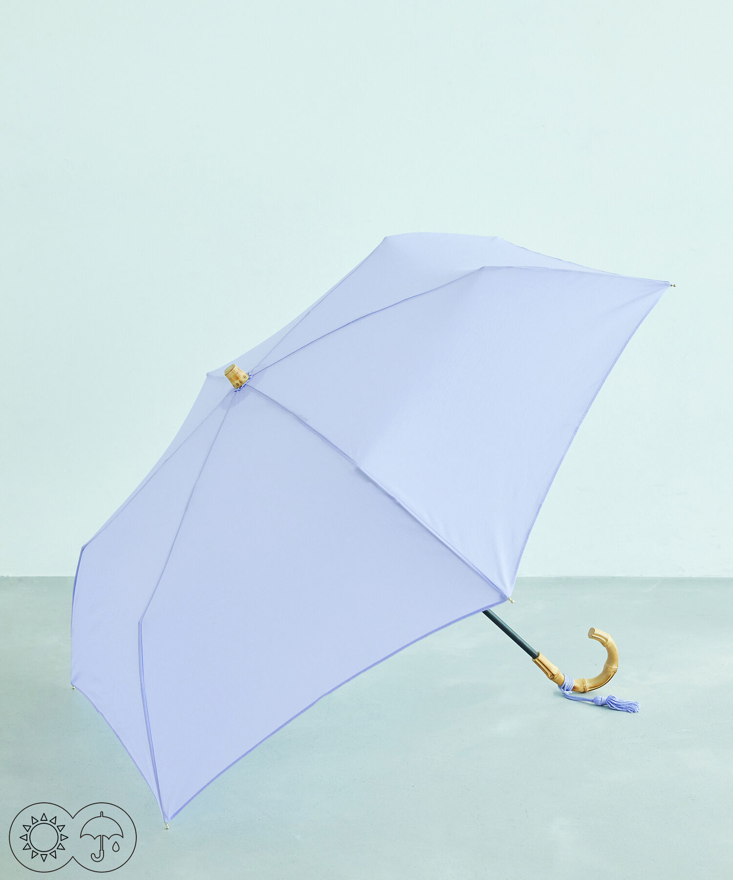 ROPE「【晴雨兼用】バンブーハンドルコンパクトアンブレラ  折りたたみ傘」|傘|ラベンダー系(53)