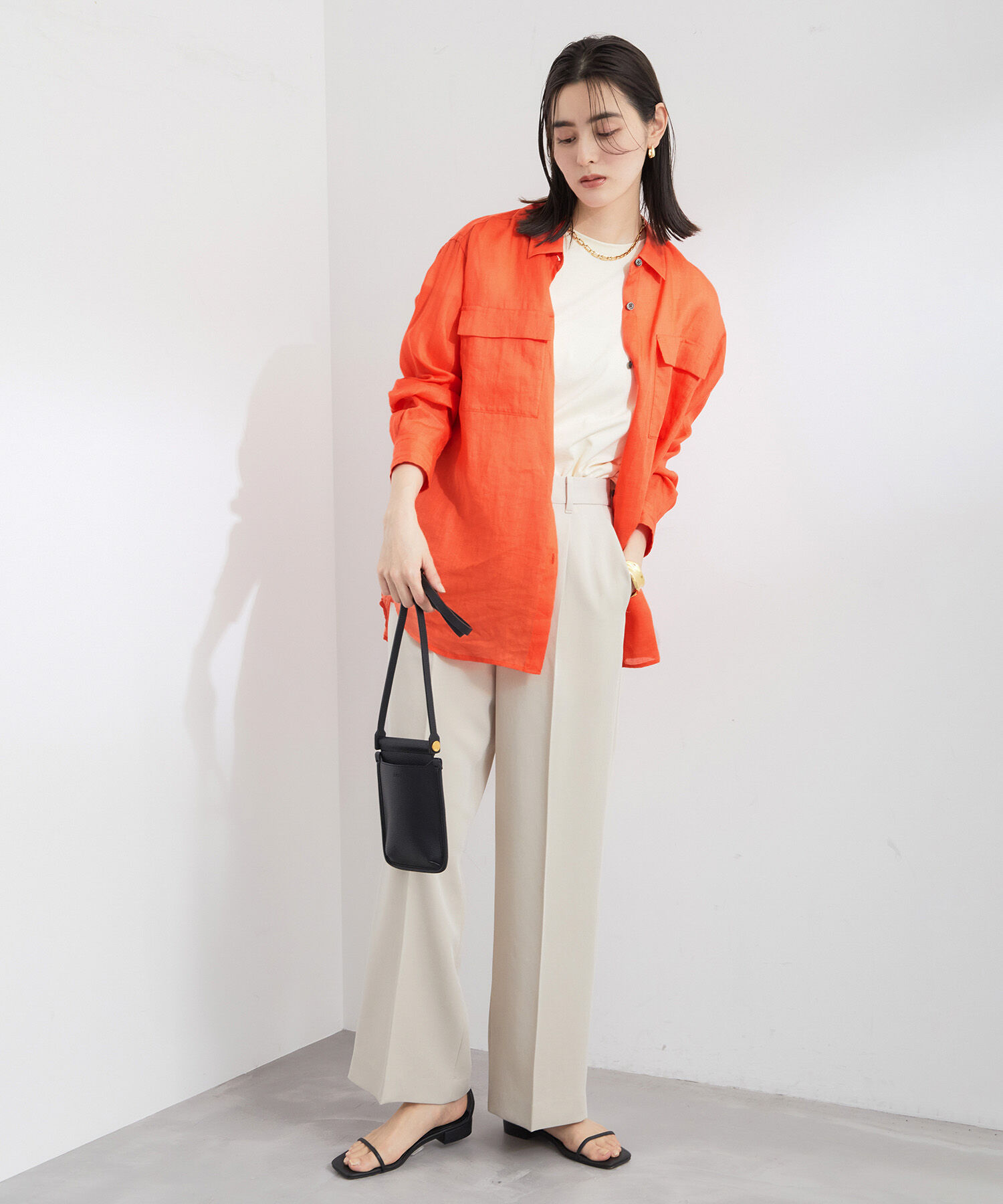 ROPE「【洗える】ラミーフラップポケットシアーシャツ/一部カラーセットアップ対応」|シャツ・ブラウス|