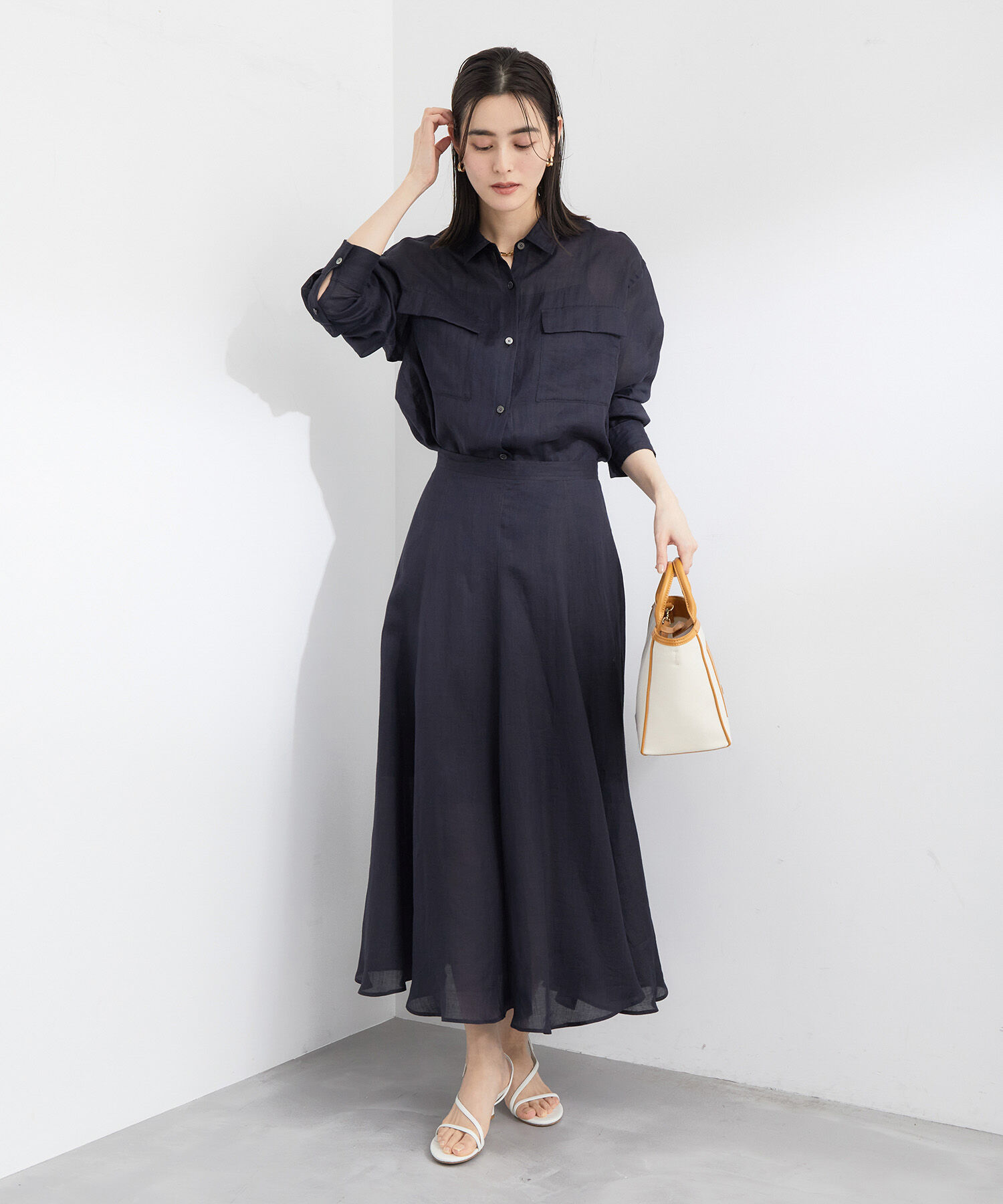 ROPE「【洗える】ラミーフラップポケットシアーシャツ/一部カラーセットアップ対応」|シャツ・ブラウス|