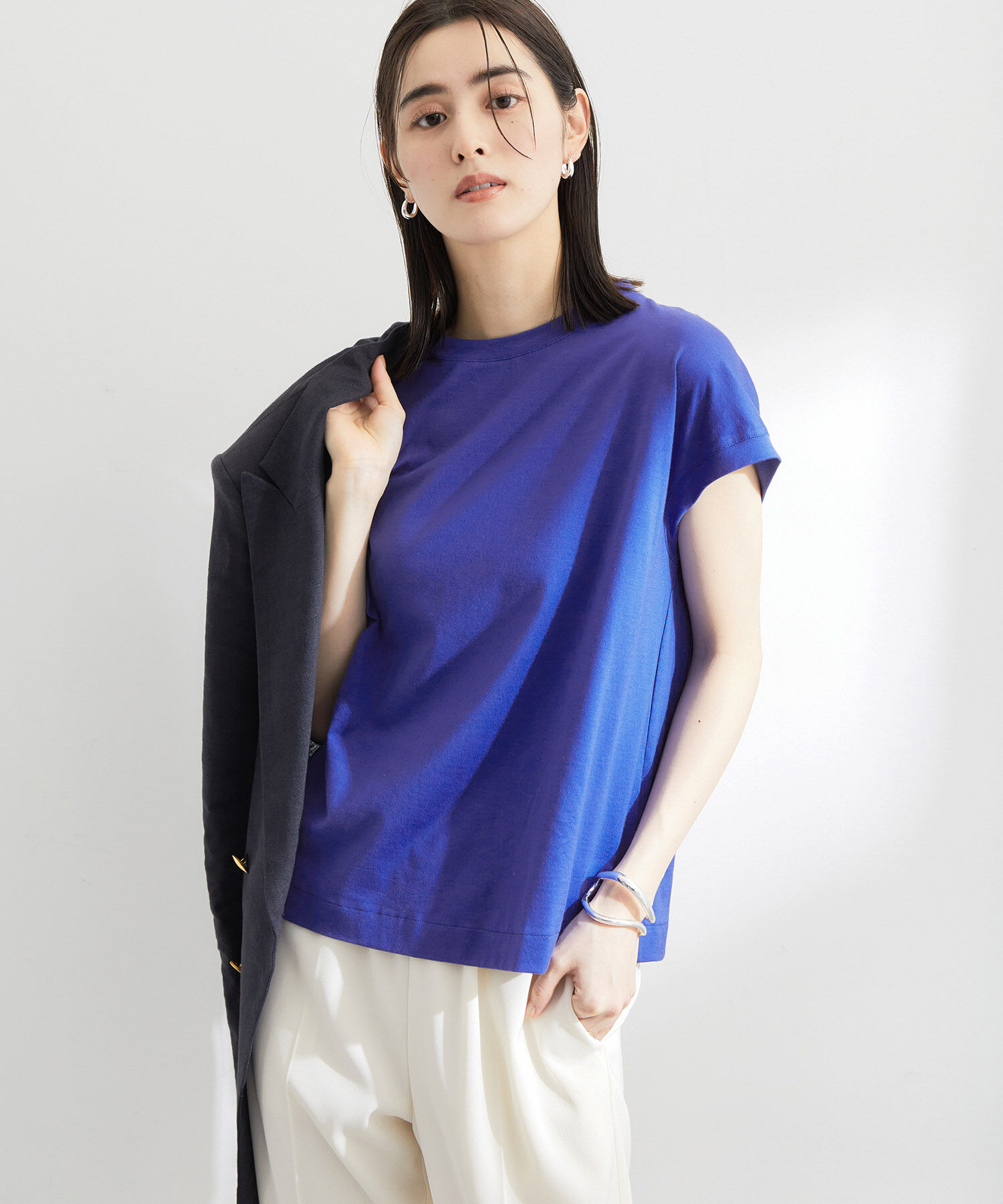 ROPE「【新色追加】【洗える】アームレットキャップスリーブTシャツ」|Tシャツ・カットソー|