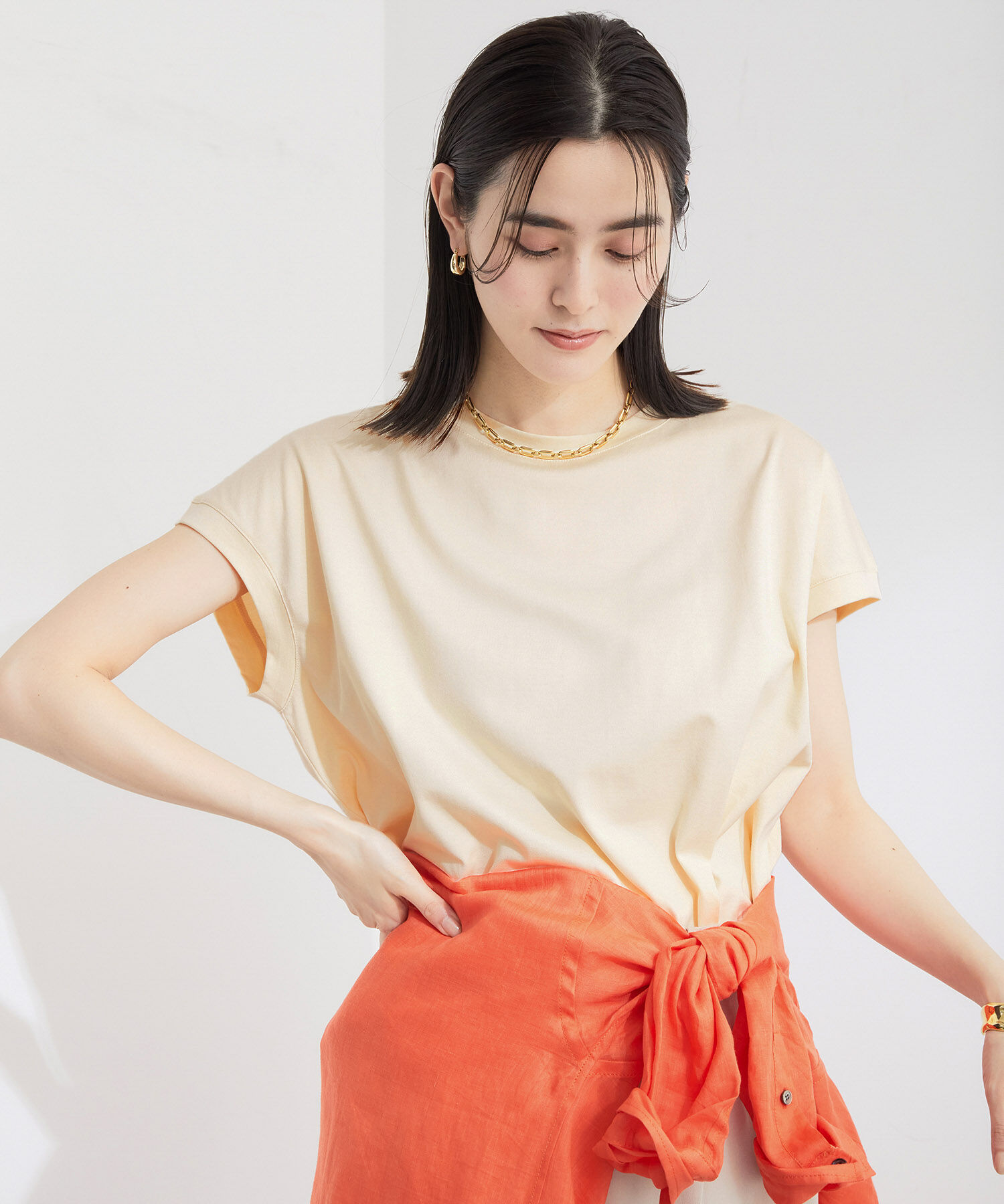 ROPE「【新色追加】【洗える】アームレットキャップスリーブTシャツ」|Tシャツ・カットソー|