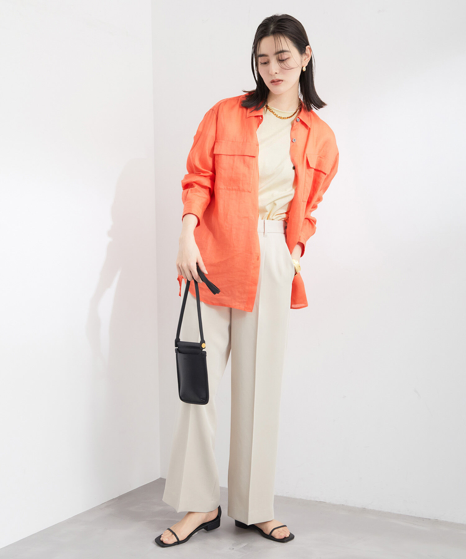 ROPE「【新色追加】【洗える】アームレットキャップスリーブTシャツ」|Tシャツ・カットソー|