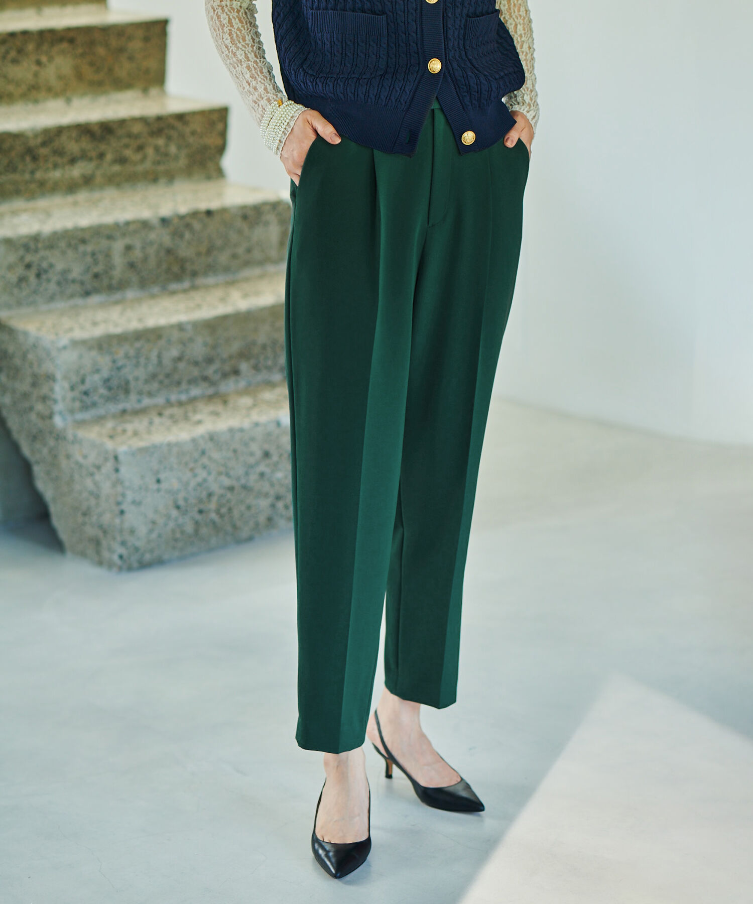 ROPE「【高評価】ダブルクロステーパードパンツ」|その他|グリーン(30)